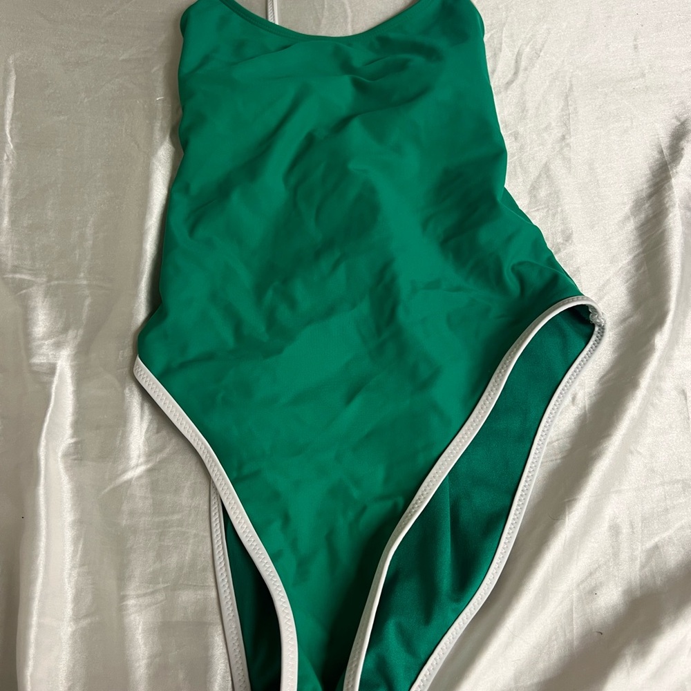Xhilaration Green and White Bodysuit with Sporty Trim